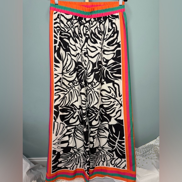 Sweet Rain Pants - Orange and Black Wide Leg Tropical Pants with Bold Pattern